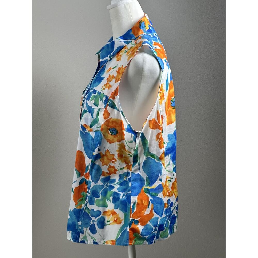 Jones‎ New York Sport Petite PL Sleeveless Floral Blouse Two Front Pockets - Picture 6 of 16